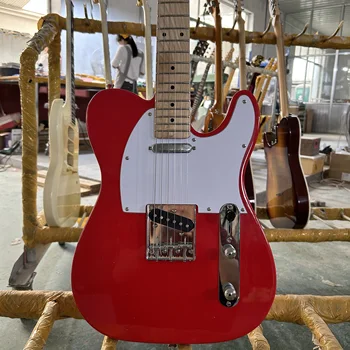 Tele Electric Guitar, 1967 Red Color, MahoganyBody, Maple Fingerboard, Silver Accessories, 6 Strings Guitarra, Free Ship