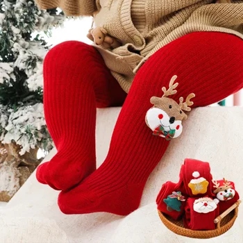 Коледа карикатура гамаши детски мек памук бебе момичета червено отглеждане новородено бебе дъно чорапогащник Нова година подаръци чорапогащи