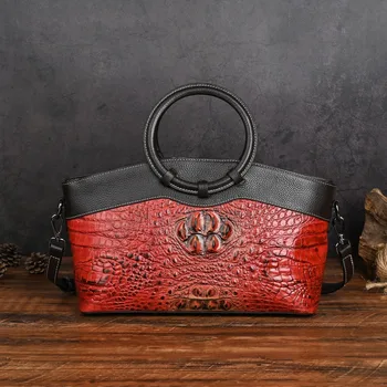 Нов луксозен първи слой телешка дамска чанта чанта реколта крокодил релефна телешка чанта за рамо crossbody чанта кожа жени