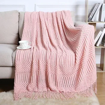 Nordic плета каре одеяло супер мека бохемия одеяло за легло диван покритие спално бельо каре на дивана декор одеяла с пискюл
