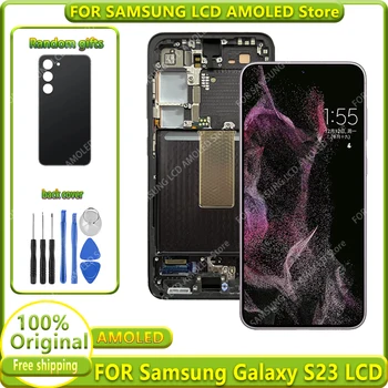 100% тестван Amoled за Samsung Galaxy S23 5g S911 S911b S911b / ds LCD дисплей докосване с рамка екран дигитайзер + безплатен заден капак