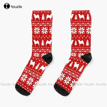 норвежки Elkhound червено и бяло Коледа празник модел чорапи зимни чорапи за жени потребителски подарък streetwear смешно чорап изкуство