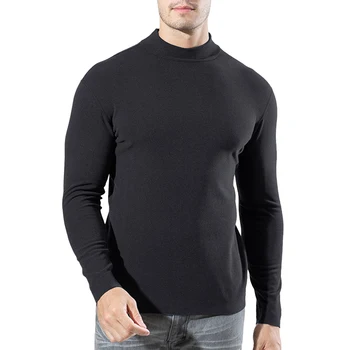 Свободно време мъже риза върховете джъмпер дълъг ръкав макет врата пуловер твърди спортни участък тениска върховете есен мъжки нов