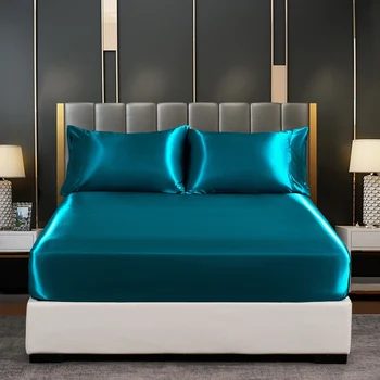 100% черница коприна монтирани легло лист с еластична лента луксозен против хлъзгане регулируем матрак покритие за единична двойка двойно легло