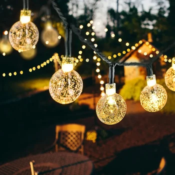 Слънчева LED кристална топка стрингова светлина 10M водоустойчива фея светлини Коледа сватба венец градина тревата дърво външна декорация
