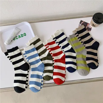 Japanese Striped Socks for Women Spring and Autumn Stockings College Style Sports Cotton Socks AB Socks medias para mujer 양말