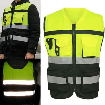 Преден цип безопасност отразяваща жилетка работно облекло яке за предупреждение за трафик
