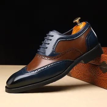 Мъжки обувки за обличане Ръчно изработени брог стил Paty кожени сватбени обувки Мъжки апартаменти Кожени Оксфордски официални обувки sapato masculino