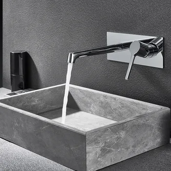 Стенен вграден меден скрит басейн кранче вградена кутия мивка маса мивка топла и студена кранче