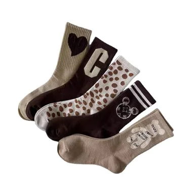 Кафе Кафяви чорапи Дамски любовни чорапи Mid Cap Сладко писмо CStockings кестенови чорапи японски