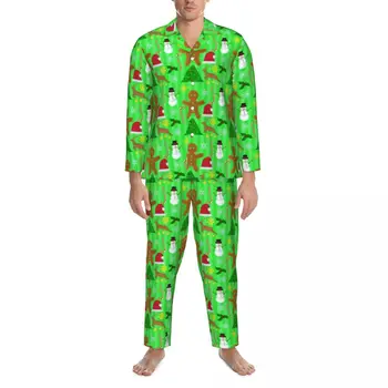 пижами човек коледно дърво свободно време спално облекло празник печат 2 парче хлабав пижама комплекти дълъг ръкав Kawaii извънгабаритни дома костюм