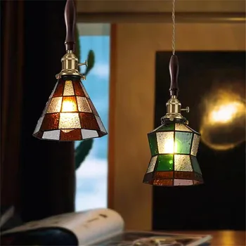 Турска висулка лампа цветна стъклена светлосянка орехова светлина До спалнята трапезария дизайн на стая за хранене Всекидневна ром уникална спалня светлина
