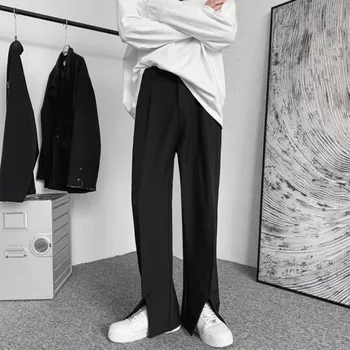 2023 Cool висок клас мъжки облекла японски стил прав западни панталони дизайн се чувстват разделени ежедневни панталони черен цвят хубав панталони