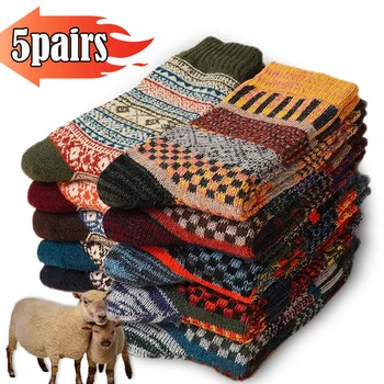 Ретро есен зима топло мъжки сгъстяване термична вълна чорапи мода случайни Harajuku испански чорапи национални чорапи за подарък