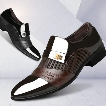 Пролет & Есен Лачена кожа Мъжки обувки Slip-On рокля Бизнес Официален Casual Голям размер 38-48