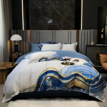 Луксозен спален комплект супер мека материя Duvet Cover Set бродерия Bed Cover Set King Size Set спално бельо калъфка