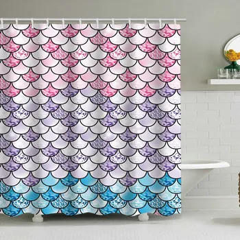  градиент цвят риба мащаб печат душ завеса водоустойчив перфориран безплатно баня завеса