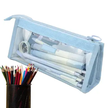 Калъф за молив Траен калъф за писалка Канцеларски Pen чанта Голям капацитет Pencilcase Trousse училищни пособия Clear молив торбичка