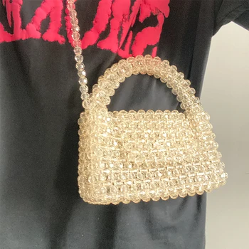Уникален дизайн жени ръчно изработени мъниста чанта дълга верига ръчно тъкани знаменитост чанти дамско парти топ дръжка телефон портмонета и чанти