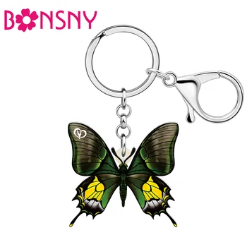BONSNY Акрилни Златни Kaiserihind пеперуда ключодържатели мода пролет лято кола чанта ключодържател бижута за жени момичета подаръци
