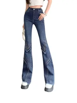Harajuku Streetwear Ретро мода есен жени висока талия дънки хлабав широк крак прав хлабав дънков панталон Y2K торбести панталони