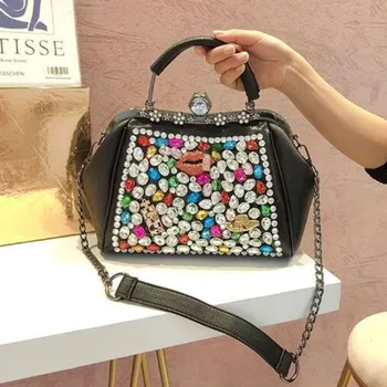 Луксозна гореща бормашина клип чанта нова висококачествена дамска чанта диамантено инкрустирана чанта лъскава верига единична чанта за рамо crossbody чанта