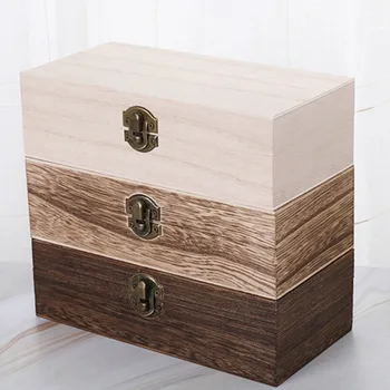 Домашна кутия за съхранение Естествено дърво с капак Златна ключалка Организатор на пощенска картичка Ръчно изработена занаятчийска кутия за бижута