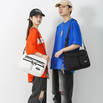 Нова унисекс двойка найлон пратеник чанта широка презрамка студент мода пратеник чанта жените рамо чанта пътуване