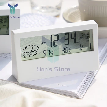 Mini LCD цифров термометър хигрометър таблица табло бюро електронен будилник Ins метеорологична станция за десктоп домашен офис
