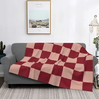 Checkerboar карирани червени и розови одеяла руно пролет есен преносими супер топло хвърлят одеяла за легло спалня покривки