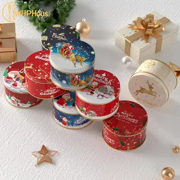 Коледа старец бонбони кутии декоративни кръгли ламарина кутии Коледа бонбони бисквитка опаковка буркан свещ контейнери бонбони кутия подарък