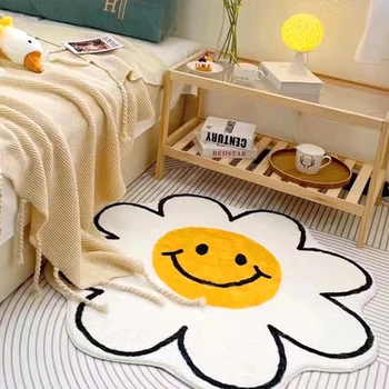 Бяло цвете хол нередовни килими сладък усмихнати момиче спалня мек килим плюшени нехлъзгащи гардероб детска стая килими