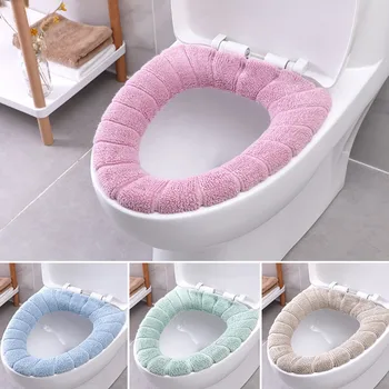Зимна топла тоалетна седалка Cover Closestool Mat 1бр миещи се аксесоари за баня плетене чист цвят мека О-образна подложка тоалетна седалка