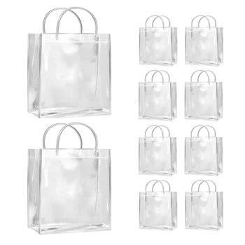10Pcs Прозрачни подаръчни торбички с дръжки Водоустойчиви PVC пазарски чанти за бижута Бонбони парфюм Коледен подарък сватба