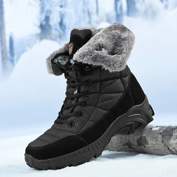 CYYTL Мъжки ботуши за сняг Зимни кожени топли обувки Случайни дизайнер Луксозна мода Външна водоустойчива удобна работа Разходка Глезена Туризъм