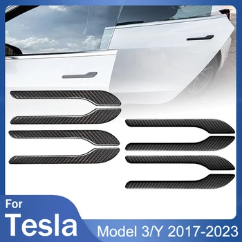 4Pcs / Set Защита на дръжката на вратата на колата за Tesla Модел 3 Модел Y 100% защита на дръжките на вратите от реални въглеродни влакна за Tesla Model 3