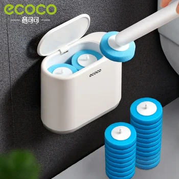 ECOCO еднократна четка за тоалетна пластмасова стена монтирана самозалепваща се тоалетна четка притежател подмяна четка главата баня почистване