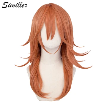 Similler синтетична аниме оранжева перука за момичета жени дълга къдрава косплей перука с бретон за Хелоуин парти