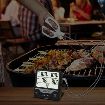 Baldr цифрови двойни сонди храна термометър кухня готвене месо печене пушач водоустойчив LCD барбекю температура метър таймер аларма
