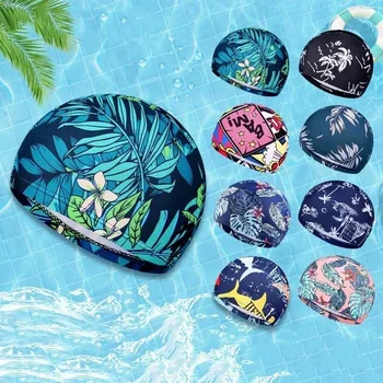 Отпечатана платнена плувна шапка Бързо съхнеща и дишаща за мъже и жени Шапка за плуване за възрастни Hot Spring Fashion Swimming Cap