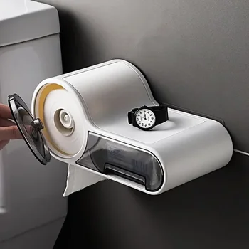 Баня за съхранение тъкан стена ролка пластмасов дозатор безплатно тоалетна пробиване хартия кутия монтиран държач