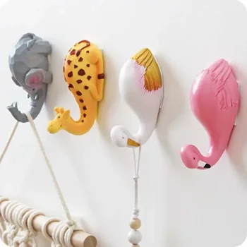 Cartoon животински смола кука фламинго форма кука стена висящи притежателя самозалепващи дрехи кука багажник кухня аксесоари за съхранение