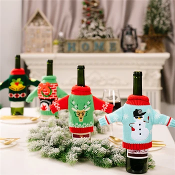 Плетени коледни декорации за бутилки за вино Новогодишна семейна вечеря за Коледа Дядо Коледа бутилка вино пуловер капак чанта