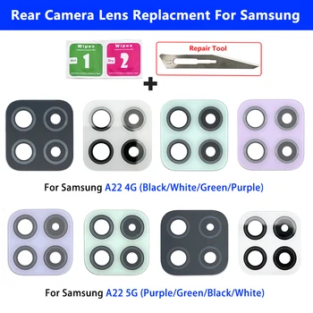 Камера стъклен обектив за Samsung A22 4G 5G A225F A226B Заден заден обектив на камерата с лепило Аксесоари за телефони