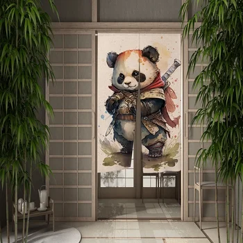 сладък панда врата завеса японски панел традиционен бамбук живопис врата стая разделител завеса кухня стена висящи стая декор