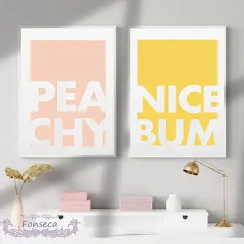 Peachy Nice Bum Letter Wall Art Canvas Painting Modern Funny Yellow Pink Toilet Rules Sign Poster Humour Picture Bathroom Decor