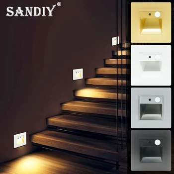 SANDIY сензор стълби лампа вдлъбнати стена нощна светлина коридор стъпка осветително тяло движение откриване интериор стена светлина с кутия 2W