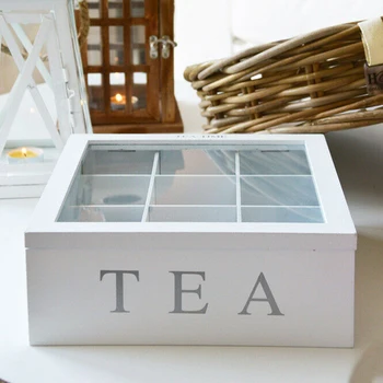 Последни 4-9 отделения Бамбукова кутия за чай Държач за съхранение на чай за кафе Организатор за кухненски шкафове Начало Държачи за бижута за чай