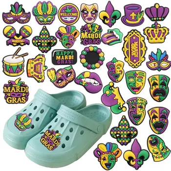 1Pcs PVC Happy Mardi Gras Mask Drum Mouth Adult Shoe Charms for Croc Backpack Decorations Fit Jibz Holiday Gift