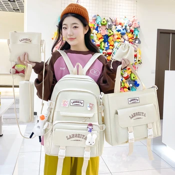 5pcs/set мода жени раница сладък найлон водоустойчив комплект чанта раница тийнейджъри Kawaii Bookbag за момичета Училищна чанта за пътуване Mochila50